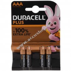 Duracell Batterie Alkaline Micro AAA LR03 1.5V Plus Extra Life Retail 4er Blister