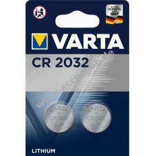 Lithium Knopfzelle Varta CR2032, ersetzt DL2032 IEC CR2032 2er Blister