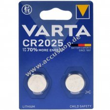 Varta Lithium Knopfzelle CR2025 DL2025 2er Blister